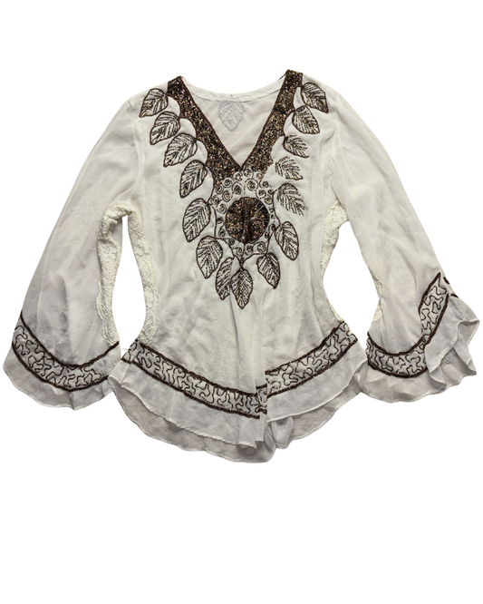 White Beaded long sleeve top