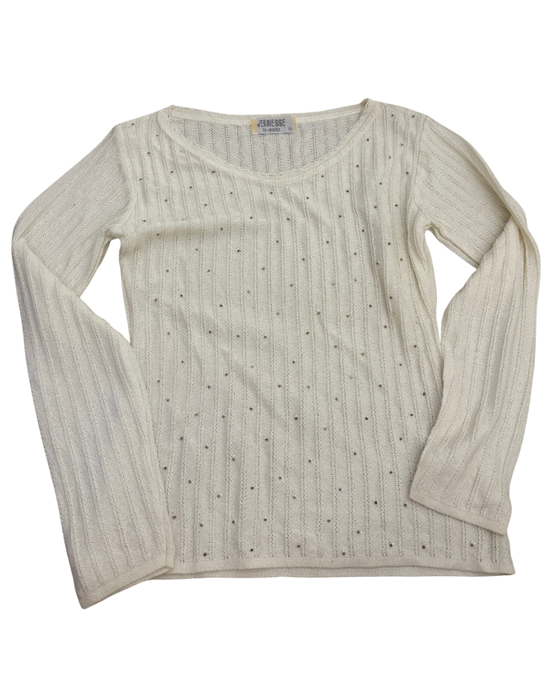 white long sleeve knit top with little beads