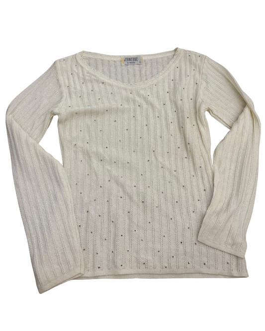 white long sleeve knit top with little beads