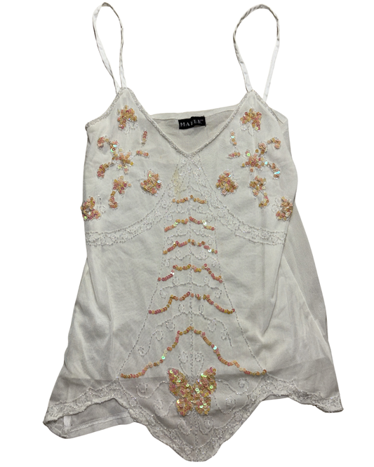 white and orange beaded top