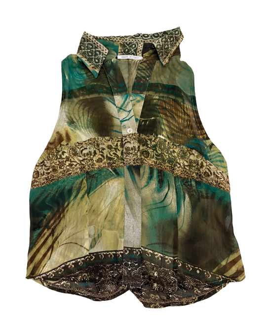Sleeveless Button up Top with earthy tones